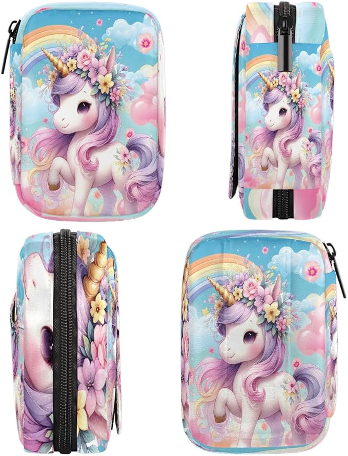 Animal Unicorn Rainbow Travel Pill Organizer Box Weekly Portable Pill Case Daily Pills 7 Day Small Birth Control Pills Container Removable Compartments for Medicine Vitamins Fish Oil