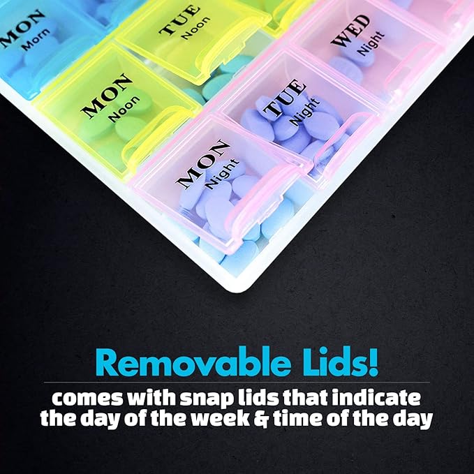 Weekly Pill Organizer - 21 Day Pill Planners for Pills Vitamins & Medication, 3 Times-a-Day Medication Reminder Boxes, Easy to Read & Travel Friendly (Case of 40pcs)