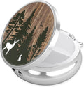 Deer Forest Pill Case, Wooden Grain Pill Box 3 Compartments Metal Small Pill Holder with Mirror Mini Travel Pill Container for Purse Pocket Women Men