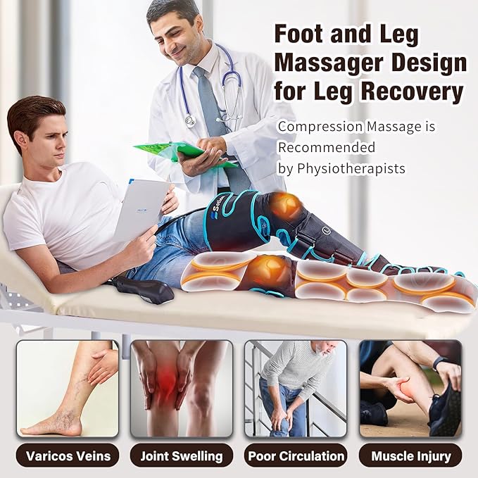 Sotion Leg Massager with Heat and Compression for Circulation & Recovery, Upgraded Foot Calf Thigh Sequential Massager Device with Handheld Controller, 4 Modes 4 Intensities, Help for Leg Pain Relief