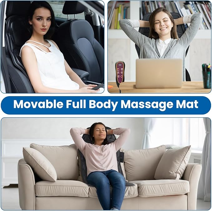 Full Body Massage Mat, Back Massager Chair Pad with Heat, Multifunctional Vibration Motors Back Massager with 8 Massage Modes & Vibration Timer for Home Office Recliner Sofa Use