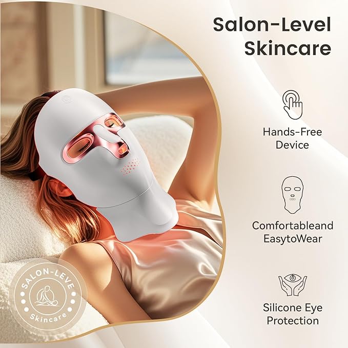 Red Light Therapy Mask for Face & Neck, LED Face Light Therapy,USB C Rechargeable,Infrared Mask for Home Working Travel Yoga (Blush)