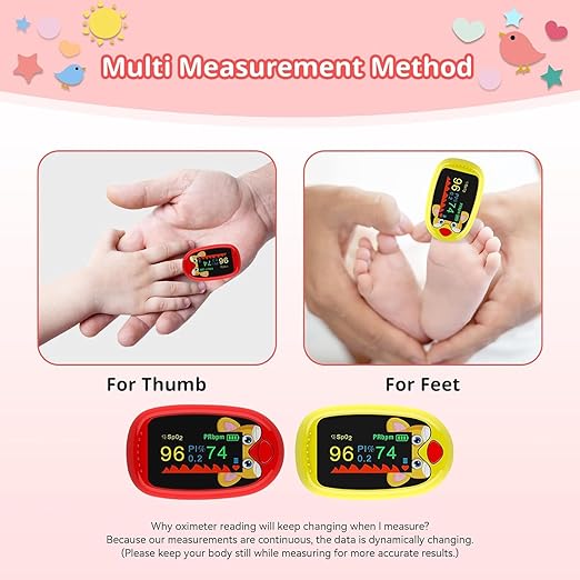 Pulse Oximeter for Kids (Aged 2-12) Rechargeable Children Oxygen and Heart Monitor Fingertip Blood Oxygen Meter Lanyard Portable Digital Oxygen Saturation Monitor (red)