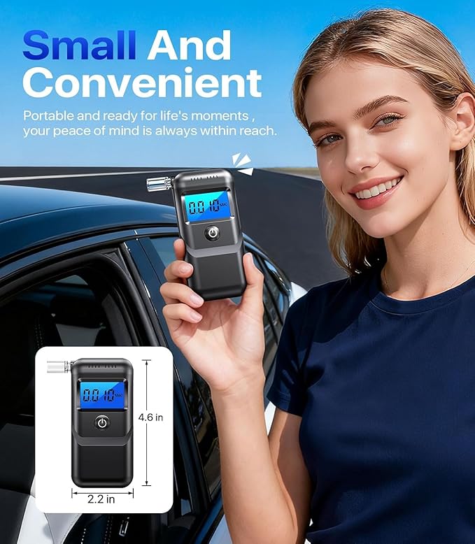 Breathalyzer, Alcohol Breathalyzer Tester with LCD Digital Display, Portable Breathalyzer for Home and Party Use (Includes 10 Mouthpieces)