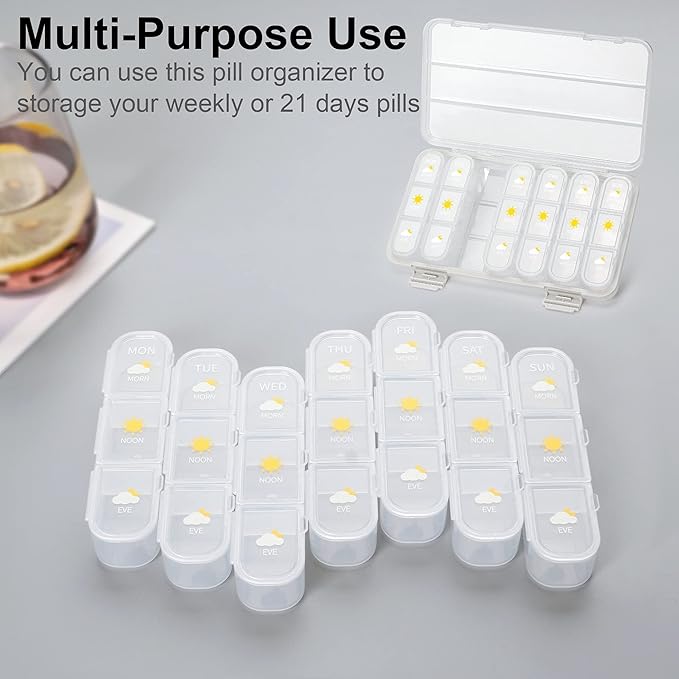 Pill Organizer 3 Times A Day, 7 Day Pill Box Case - Acedada Weekly Travel Pill Container 3X A Day, Large Medicine Dispenser Vitamins Case Supplements Holder Organizer, White