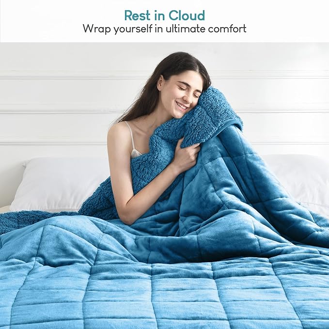 Weighted Blanket 20 lbs for Queen Bed, Flannel Shaggy Sherpa Weighted Blankets for Adults Comfortable Weighted Blankets for Calming and Relax, Bed Sofa Heavy Blankets,60x80 inches,State Blue