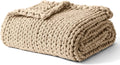YnM Cooling Weighted Blanket, 100% Cotton Handmade Chunky Knitted Blanket, Weighted Lap, Breathable Heavy Blankets, Machine Washable Throw for Sleep or Home Decor (Beige, 40x50 Inch, 7lbs)