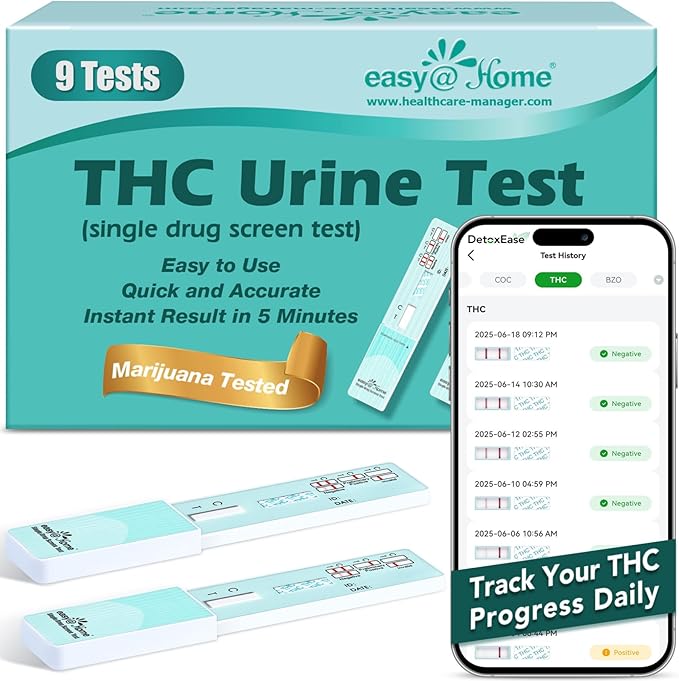 Easy@Home THC Drug Test Kit [9 Pack] - Marijuana Urine Drug Tests, Weed Detox 50ng/ml Cutoff Level Testing Kits for Home Use, Single Panel Marijuana/THC Screening #EDTH-114