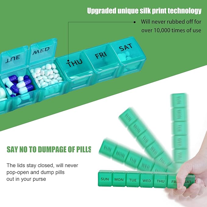2 Pack Weekly Pill Organizer, Large 7 Day Pill Case, Daily Vitamin Case Medicine Box, AM/PM Pill Containers for Medicine Supplements Fish Oil (Orange & Green)