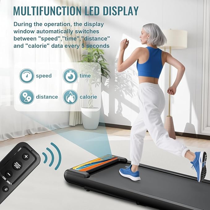 RIVANO Treadmill with Handles, 2.5HP Walking Pad Treadmills with Handle Bar, 270LBS Capacity, Under Desk Treadmill with Remote Control LED Display, Electric Treadmills for Home Small, Orange