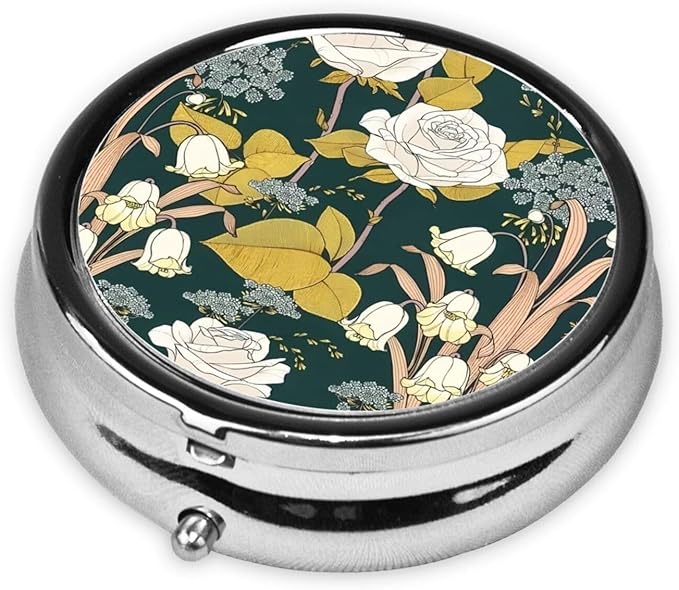 Metal Silver 3 Compartment Pill Box Pocket Portable Mini Travel Pill Case Small Round Decorative Medicine Box Vitamin Pill Organizer with Flower