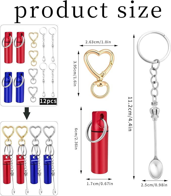 12pc Convenient Pill Holder Keychain – Portable Medicine Keychain Organizer, Compact Small Pill Case for Daily Use，Travel, Outdoor & Camping (Red and Blue)