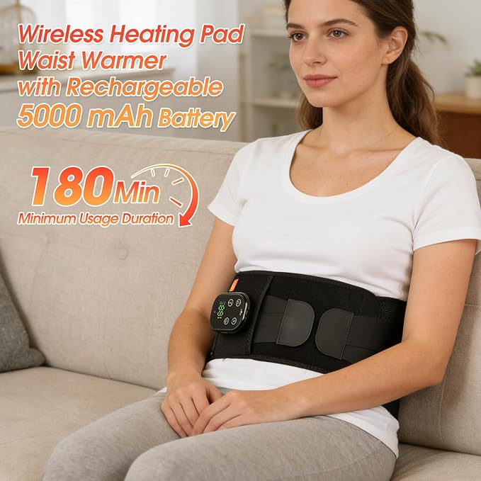 Cordless Heating Pad for Back with Massager, APP Control Portable Lower Back Massage Rechargeable with 7 Heat 7 Vibration, Heat Pad for Back Pain Relief, Gifts for Women Men Mom Dad