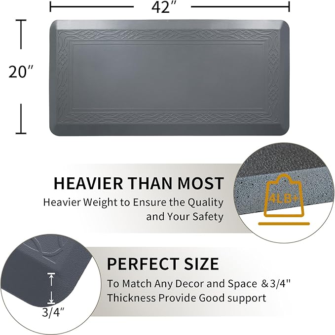 20 x 42 Inch Extra Support Anti Fatigue Comfort Kitchen Mat, Waterproof Long Kitchen Runner, Non-Slip Standing Desk Mat, Commercial Pads for Offices, Home, Garages (Bordeaux Grey, 20'' x 42'')