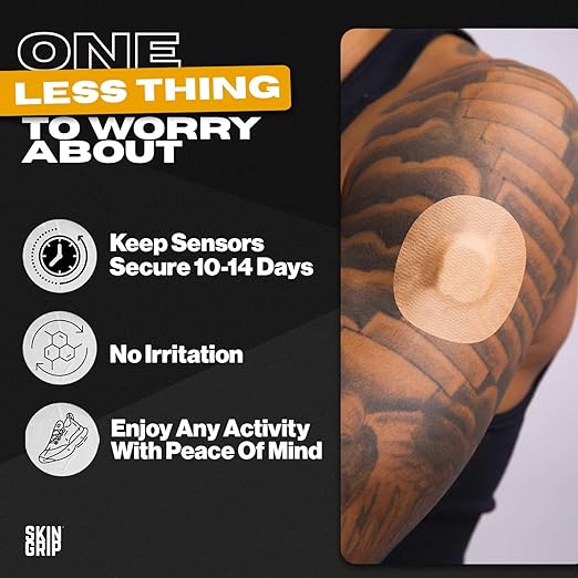 Skin Grip MAX Freestyle Libre 2 Sensor Covers Waterproof, Non-Fraying, Extreme CGM Tape, Continuous Glucose Monitor Patch, Libre Sensor Protection Covers, 10-Pack, Tan