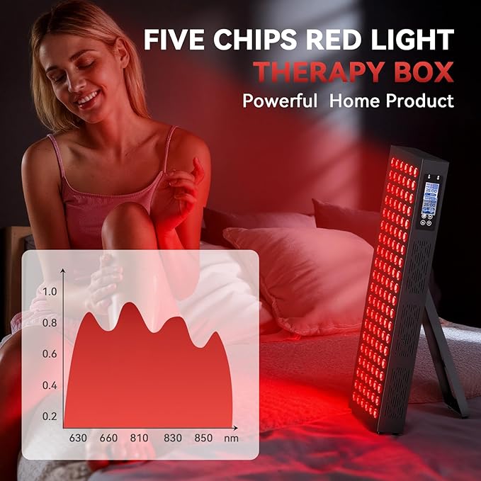 Red Light Therapy Box, 5in1 LED with 630-660-810-830-850, Metal Case, 3 Modes Red Light Panel with Soft Belt, 6 Timing Set - 9 Pulse Modes - 4-Level - Red Light Therapy Panel for Body