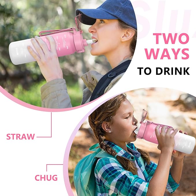 17oz Insulated water bottles with 2 Lids (Straw and Chug Lid), 18/10 Stainless Steel Water Bottle BPA Free, Double Wall Vacuum Wide Mouth Insulated for Men, Women & Kids PINK WHITE