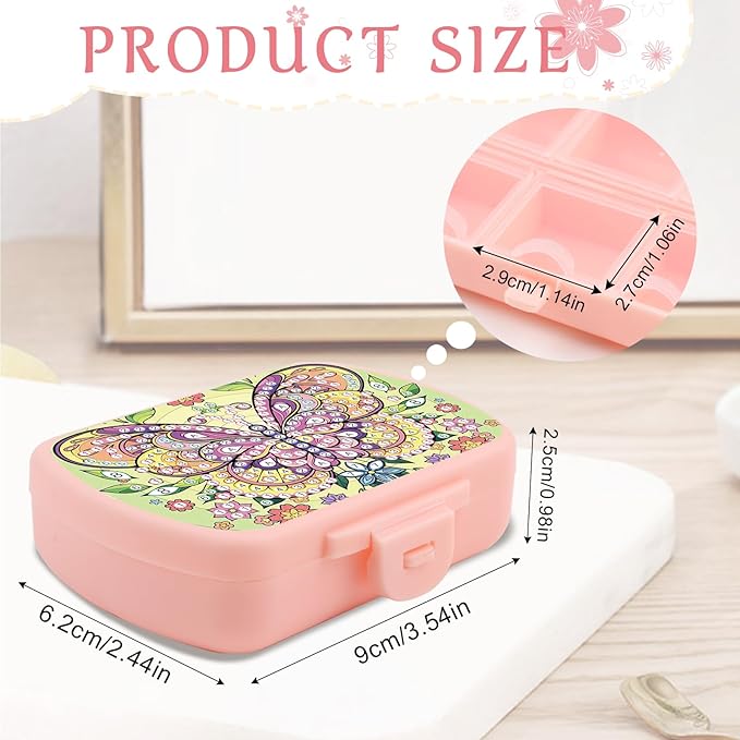 Butterfly DIY Diamond Painting Travel Pill Box, 6 Compartments Daily Vitamin Organizer, Portable Supplements Medicine Pill Case Container for Study Office Travel