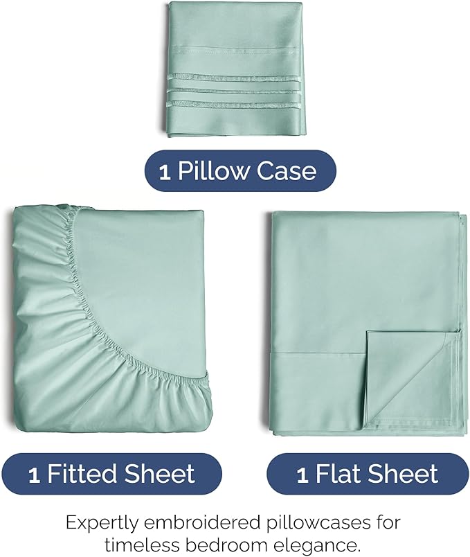 Twin Size 3 Piece Sheet Set - Extra Soft, Breathable & Cooling Sheets - Hotel Luxury Durable Bed Sheets for Women & Men - Deep Pockets, Easy-Fit & Wrinkle-Free Sheets - Light Teal Oeko-Tex Bed Sheets