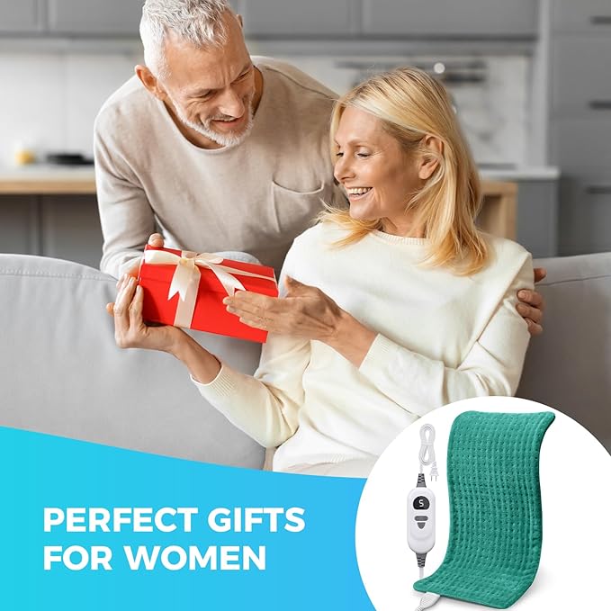 NOWWISH Heating Pad for Back, Period Cramps, Neck, Shoulder, Knee, 12x24 Inches Electric Throw with 6 Heat Settings, Timer and Auto Shut Off, Machine Washable, Birthday Gifts for Women, Green