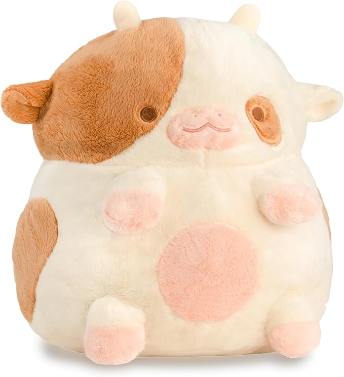 Heatable Scented Cow Plush for Period Cramp Relief & Emotional Support, Microwavable Soft Toy Plushies, Coolable Stuffed Animal for Anxiety, Cute Heating Pad for Pain Relief (Chocolate)