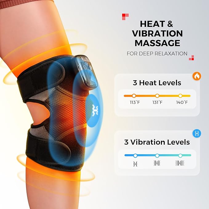 LTW Knee Massager with Heat and Red Light, Cordless Heated Knee Brace with 3 Heat/3 Vibration/5 Light Levels, 72 Red Lights with 660nm & 850nm, 5000mAh Massager for Knee Elbow Shoulder
