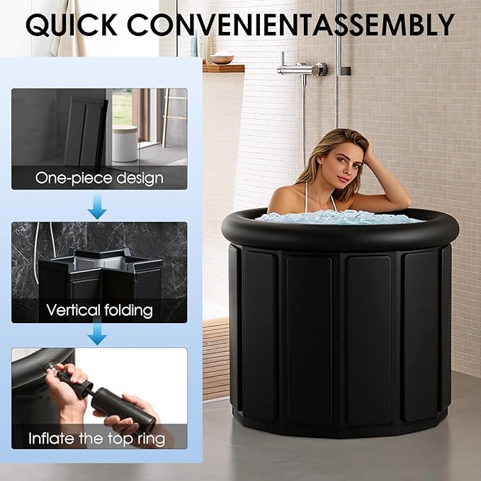 Ice Bath Tub for Athletes - Extra Large Cold Plunge Tub for Muscle Recovery & Cold Water Therapy, Portable Multi-Layer Ice Bath for Home, Gym, Backyard, Spa, Indoor & Outdoor Use (Black, 30X35.5 IN)