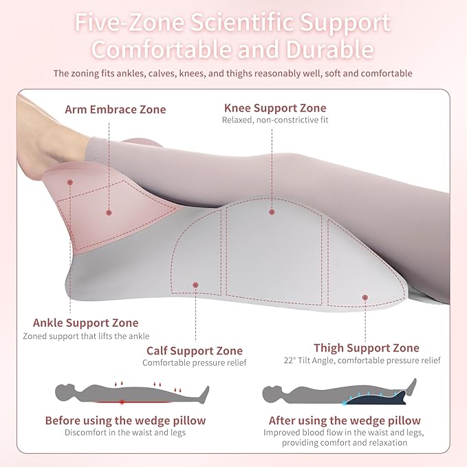 Adult Memory Foam Ergonomic Wedge Prone Pillow, Bed Pillow for Sitting Up, Back, Neck, and Leg Pain Relief, Anti Snoring, Ideal for Massage, Reading, Sleeping, with Removable Washable Cover, Pink