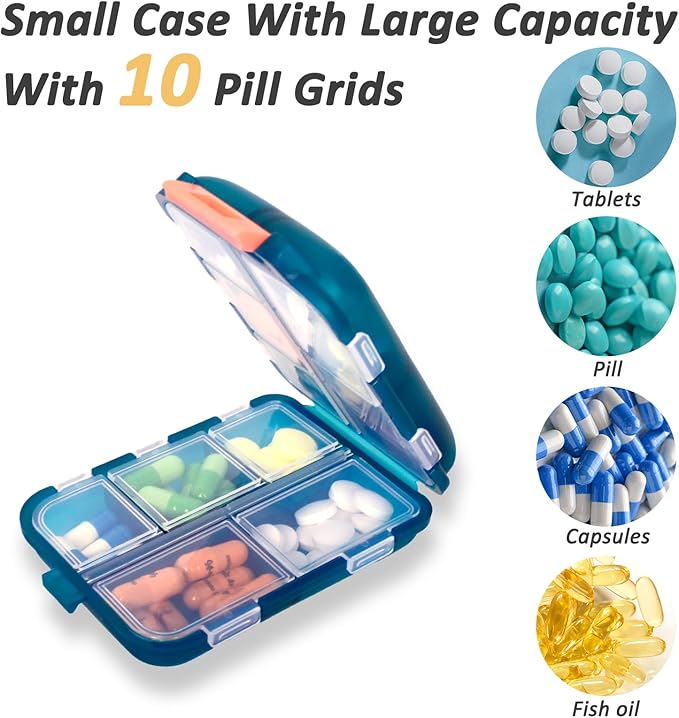 2 Pcs Travel Pill Organizer with Labels, Portable Travel Medicine Daily Pill Container Organizer 7 Day Pill Case Storage Vitamin Fish Oil (Blue & Gray, 320 Medicine Lables)
