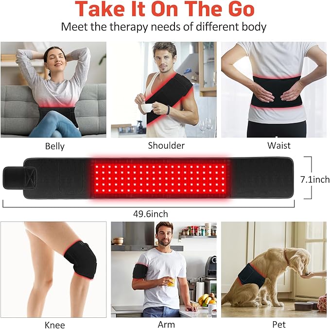 Red Light Therapy for Body, Infrared Light Therapy for Belt Shoulder Waist, Upgraded 3 in 1 LED Beads, 660nm Red Light & 850nm Near Infrared Light Therapy Belt Wrap Timer Remote Control