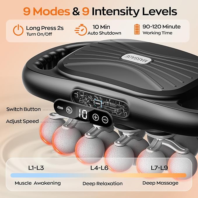 20-Head Massage Gun Deep Tissue, 9 Modes & 9 Intensity Levels Body Percussion Muscle Massager, Quiet Electric Handheld Massage Tools for Neck, Back, Shoulder, Waist, Leg, Feet, Daily Relaxation