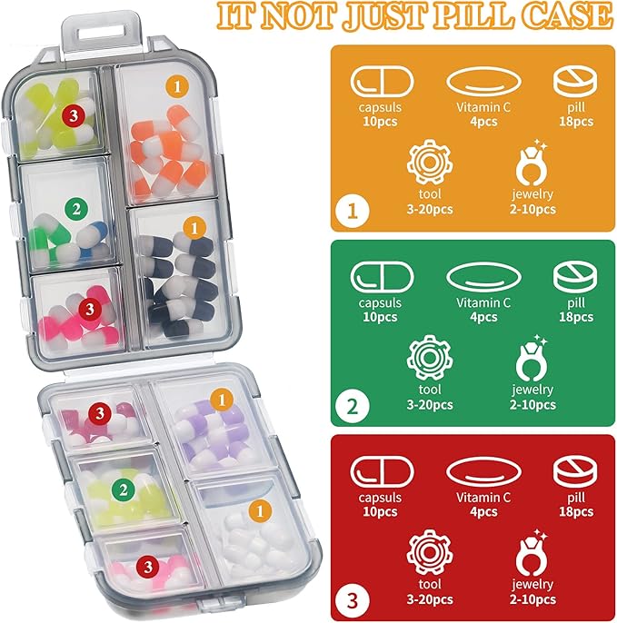 10 Grids Pill Cases Small Pill Organizer Box Weekly Travel Pill Organizer Portable Pocket Pill Case Holder Plastic Waterproof Container Box for Purse Pills Vitamin Fish Oil Daily Travel Use (4 Pieces)