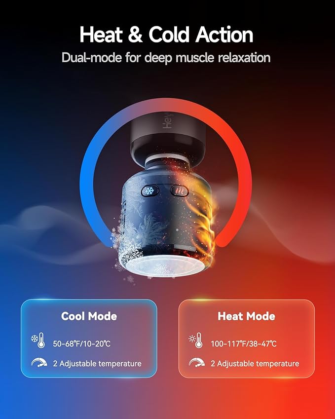 Mini Massage Gun with Heat and Cold, Deep Tissue Massage Gun, Portable Percussion Muscle Massager with 4 Massage Heads for Athletes