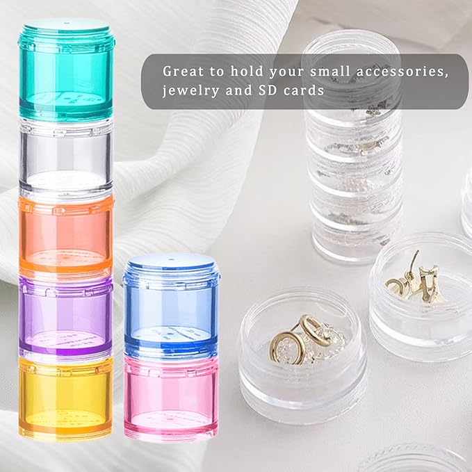 Stackable Pill Organizer, 7-Days Travel Pill Case, Pill Box for Pocket, Portable Medicine Vitamin Container Holder Large Rainbow