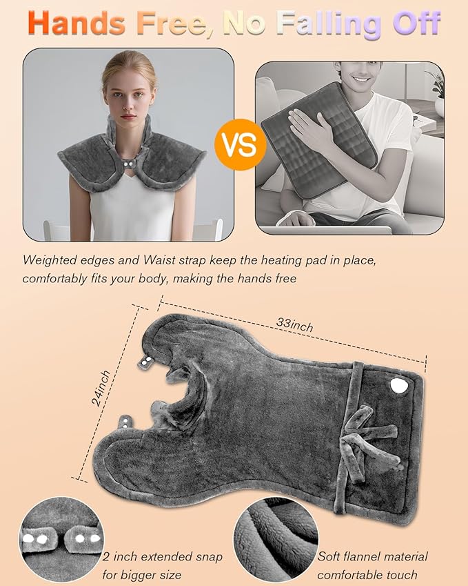Heating Pad for Neck and Shoulders and Back Pain Relief, Electric Heat Pad Large Size 24”X33” with 4 Timers, 6 Heat Levels, Auto-Off, Birthday & Mothers Day Gifts for Women Men Mom Dad, Dark Gray