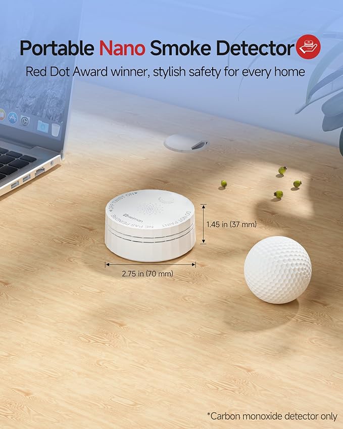 Heiman Smoke Detector, 10-Year Battery Operated Smoke Alarms, Photoelectric Fire Detectors for Home, UL 217 10th Ed. Certified, Portable Small Compact, Test Silence Button, RV, Travel, 3 Pack