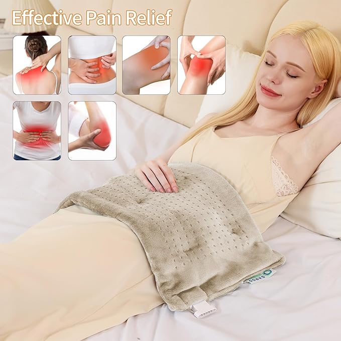 SAROO Heating Pad for Back Pain Relief,Massaging Weighted Heating Pads for Neck, Shoulder,Cramp,Portable Heated Pad with 3 Heat Settings & 6 Massage,18 Relaxing Combinations,Auto Off,12"*24",Camel