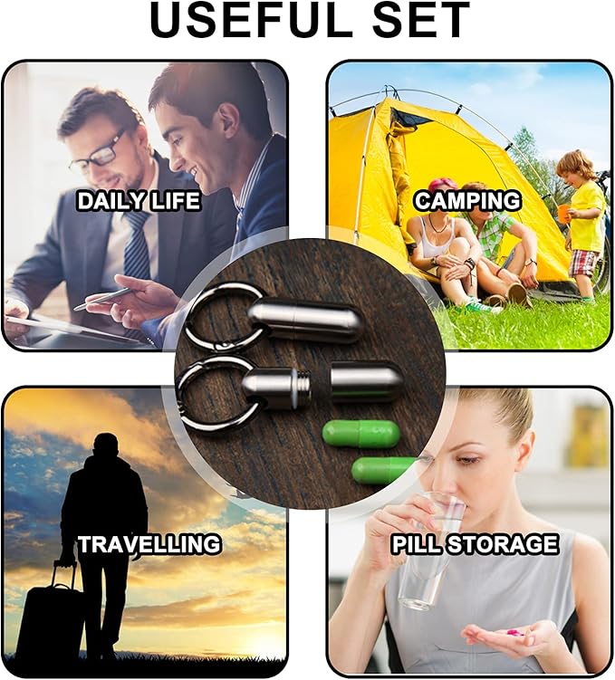 Keychain Pill Holder,Titanium Small Pill Case Portable Travel Pill Box for Purse Wallet Pocket,Waterproof Daily Pill Container Organizer Fob for Outdoor Camping