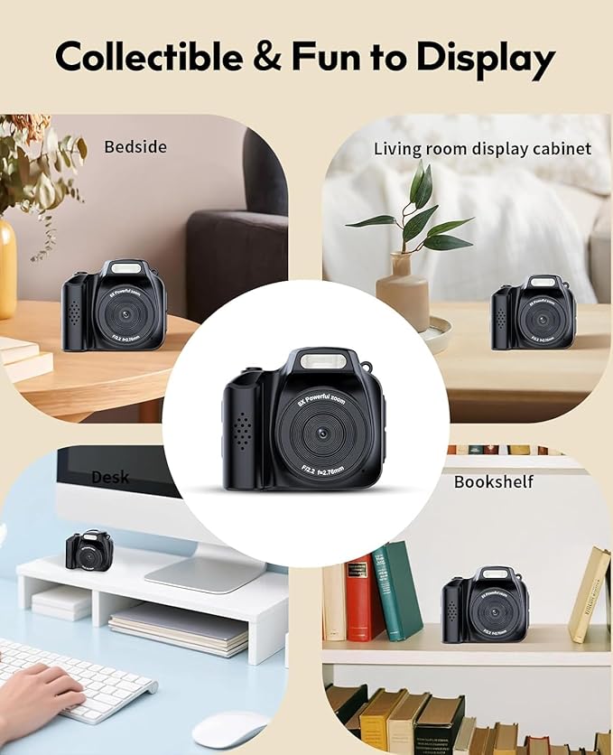 Mini Keychain Camera with 64GB Card: 4K Photo & Video Pocket Digital Camera,Built-in Screen & Flash,Fun Filters for Kids & Beginners,Easy Travel Camera for Daily Adventures, Idea (White)