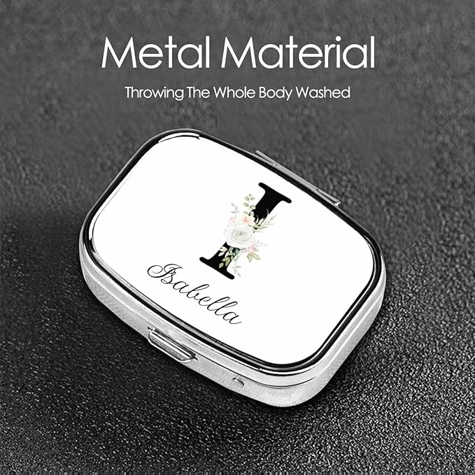 Custom Pill Box Personalized Square Small Pill Case with Mirror Add Your Photo Text Logo Name Decorative 2 Compartment Portable Metal Medicine Container Vitamin Organizer for Pocket Purse Travel (I)