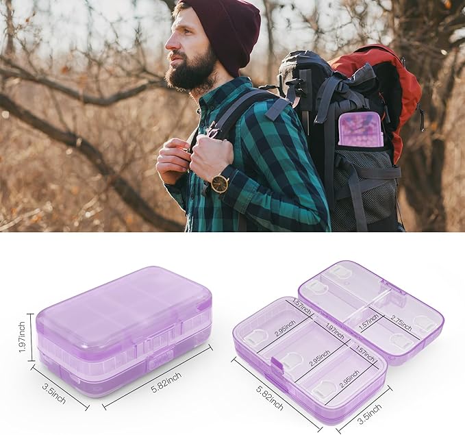 FYY Weekly Pill Organizer with Labels,8 Compartments Travel Daily Pill Case Airtight Moistureproof Large Pill Box to Hold Vitamins, Fish Oil, Supplements,Cotton Swab and Bandages-Purple