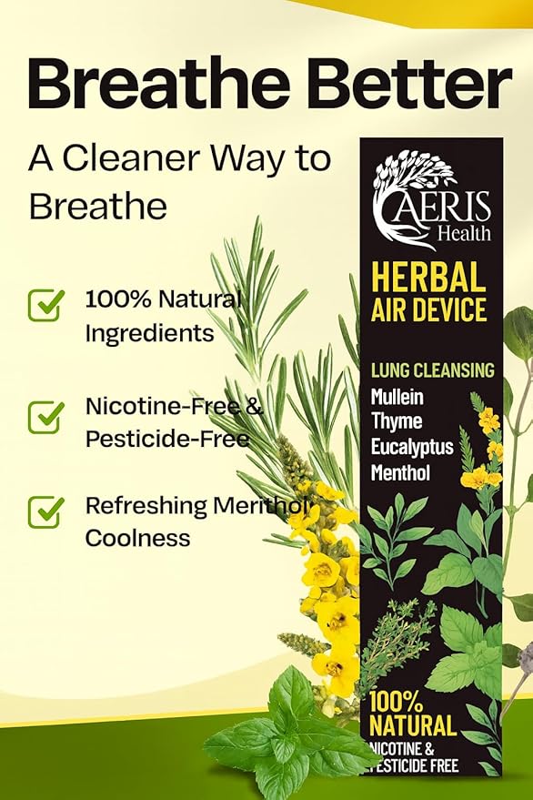 Herbal Flavored Air Device | 100% Natural Mullein, Thyme, Eucalyptus & Menthol | Smokeless Inhaler | Crisp Menthol Freshness for Clean Breathing