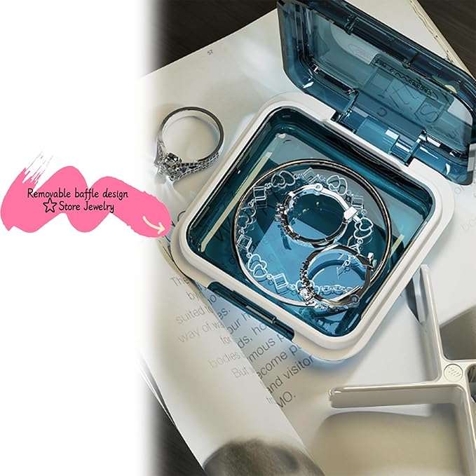 Small Pill Box Waterproof Travel Pill Case Portable Daily Pill Container Pill Holder for Purse 4 Compartments Pocket Compact Medicine Organizer for Fish Oils,Supplements,Medication (Blue)