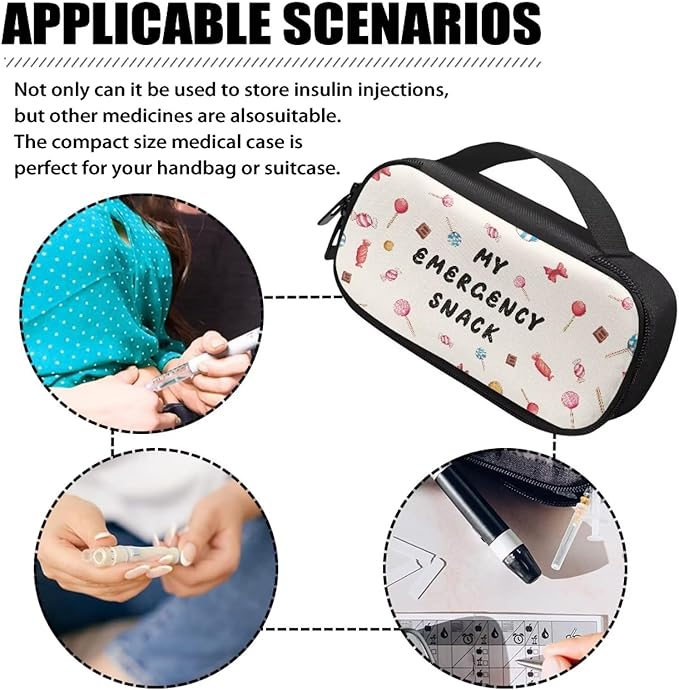 Rnyleeg Cute Diabetic Bag for Kids Snack Pattern Insulin Bags for Women Diabetic Care for Home School Portable Insulin Travel Case with Handle