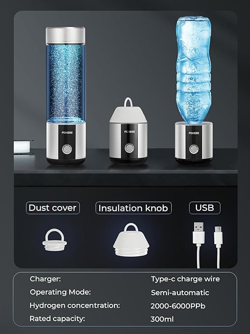 Hydrogen Water Bottle, Up to 6000ppb | Hang & Go Portable Hydrogen Water Bottle Generator with SPE/PEM Technology, Leak-Proof Design for Home, Office, Travel, Hiking, Sports & Outdoor Activities