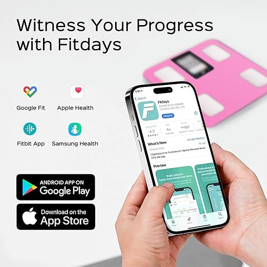 FITDAYS Smart Body Fat Scale, Bluetooth Composition Analyzer, 400lbs (Pink, 11"/280mm)