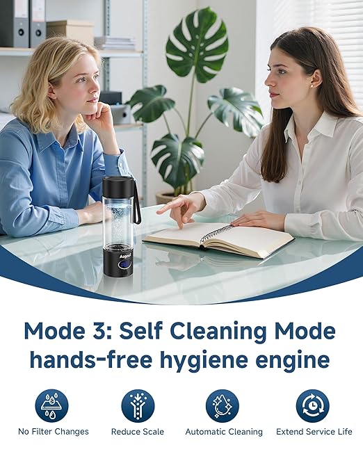 Hydrogen Water Bottle - 5000 PPB in 8 Minutes, Cyclic Mode for 8 Hours, Self Clean, Aluminum & Glass, for Travel Sports Office Home, Gift for Father Mom Family Friends Clients(Black, 12Oz)