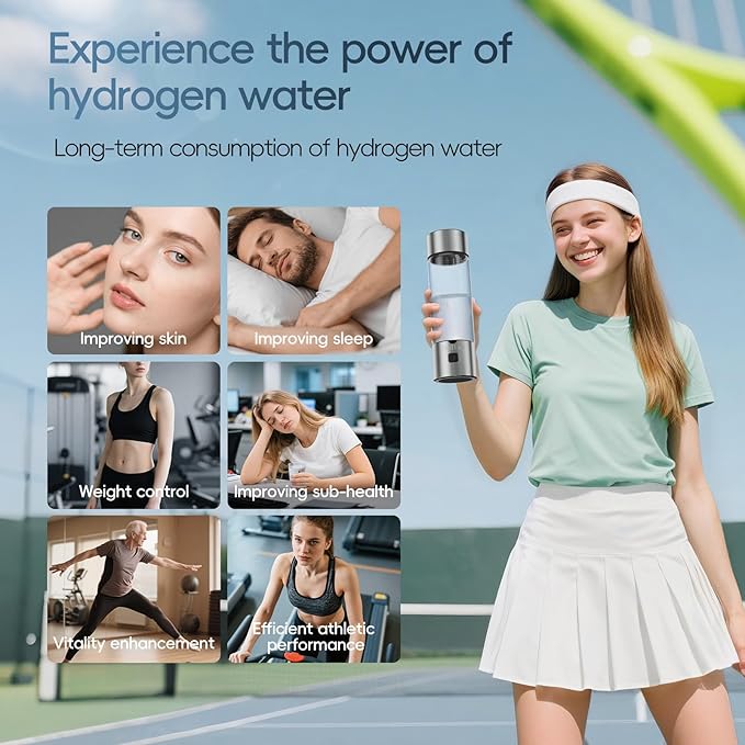 Hydrogen Water Bottle, 2025 Upgraded SPE/PEM Technology-3 Minutes Hydrogen Rich, Portable Athletic Performance, Hydration System for Home, Office, Fitness Travel, Sports, Drinking (Silver)