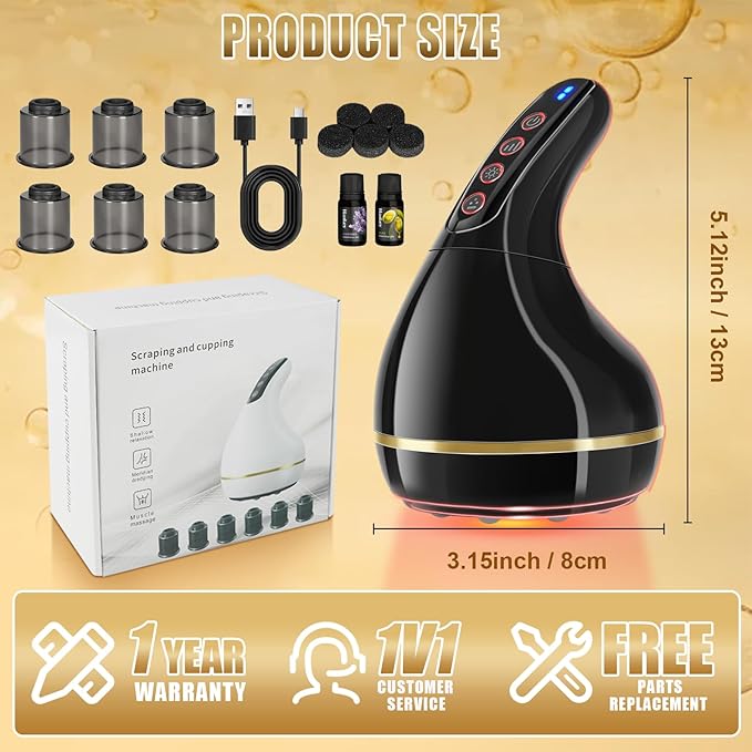 Upgrade 8-in-1 Cupping Kit for Massage Therapy【TOP.1 Germany Control System-100% Smart Massage】【Gua Sha +Red Light Therapy】【NO.1 Split Design】Cupping Set for Targeted Pain Relief,Knots (Black)