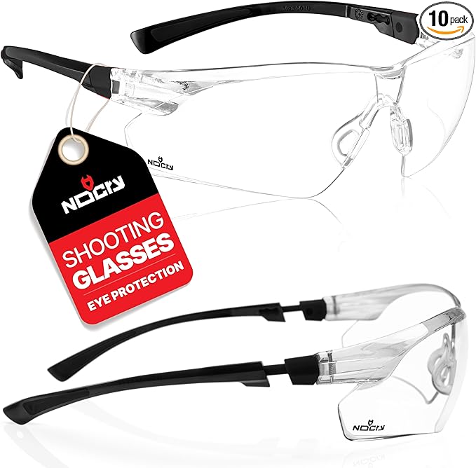 NoCry Safety Glasses with Clear Anti Fog Scratch Resistant Wrap-Around Lenses and No-Slip Grips, UV Protection. Adjustable (Black & Black, 10 pack)
